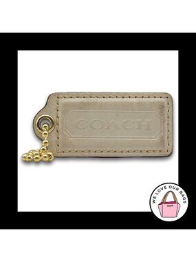 COACH HANG TAG Bag Charm Keychain Fob Off White Cream Leather Brass 2.25" Large